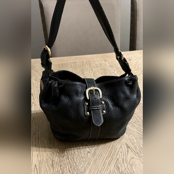 Vintage 90s DOONEY & BOURKE Black Pebbled Leather Hobo purse bag Buckle black - Picture 2 of 10